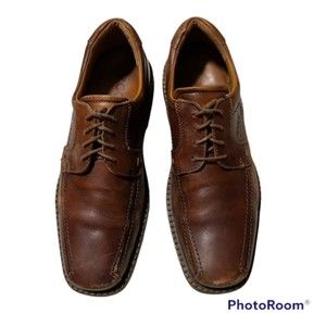 Ecco Mens US 9 EU 42 Brown Leather Dress Walking Oxford Lace Up Shoes